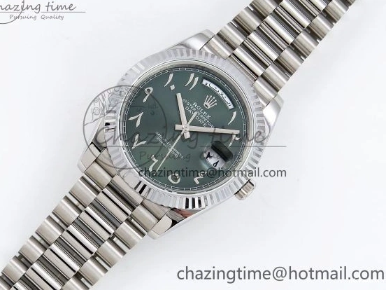 904L VR3255 DayDate SS President Green on Steel (Gain 40 Arabic Dial Weight) JDF Bracelet V3 0304